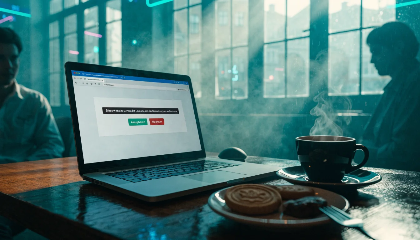 Gemütliches Wiener Café mit Kaffee, Keksen und Cookie‑Hinweis