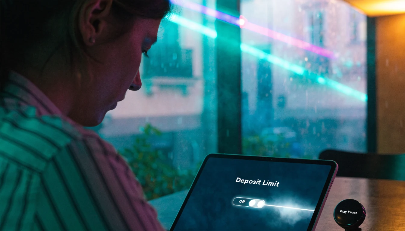 Person betrachtet Tablet mit unterschiedlichen Limit-Schaltern.