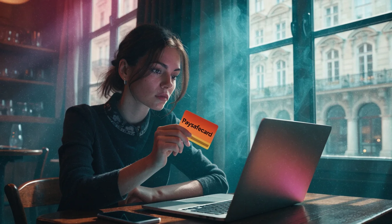 Junge Frau in Wien mit Paysafecard am Laptop